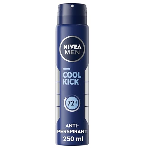 NIVEA MEN Cool Kick Spray Anti-Perspirant (250ml) Deodorant Spray for 72H Protection Mens Sweat Block Aerosol with Cool-Care Formula Prevents Odour and Sweat