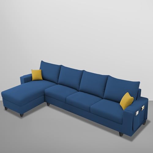 Image of Casaliving Porto LHS 6 Seater L Shape Sofa Set for Living Room (Blue Colour Fabric) Premium Velvet Fabric
