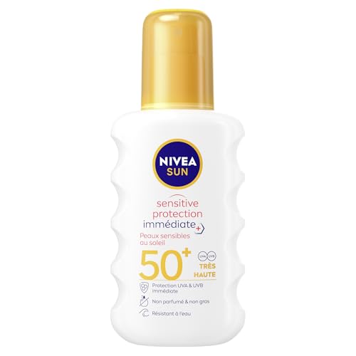 NIVEA SUN - Spray Solaire Sensitive Protection Immédiate FPS 50+ (1x200 ml) - Protection Anti UV Adaptée aux Peaux Sensibles, Écran Solaire Texture Légère...