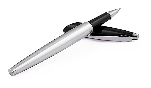 Image of amazon basics Ballpoint Pen with Case for Office and Gifting (Black and Silver Body, Blue Ink)