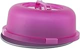 OvenStuff 12” Cake and Pastry Carrier – Portable Cake Tray with Locking Pink Cover and Handles, Comes With Non-Stick Base That Doubles as a Pizza Pan