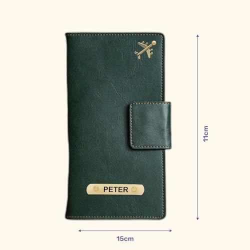 Image of Customized Travel Wallet with Name Engrave | Personalised Passport Holder for Women | Customised Passport Cover for Men and Women | Travel Organizer Gift Wallet (Green)