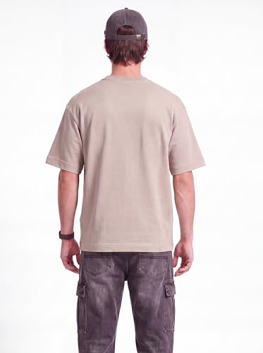 Image of FYLTR Men's Casual Solid T-Shirt for Men - Embossed tee | Crew Neck | Drop Shoulder | Half Sleeve | Oversized Fit | Casualwear for Men | High GSM Fabric | French Terry | Loose Fit