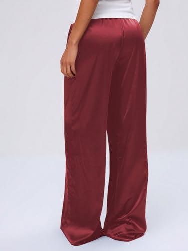 Image of MakeMeChic Women's Summer Satin Silk Pants Casual Flowy Pants Beach Vacation Wide Leg Pants