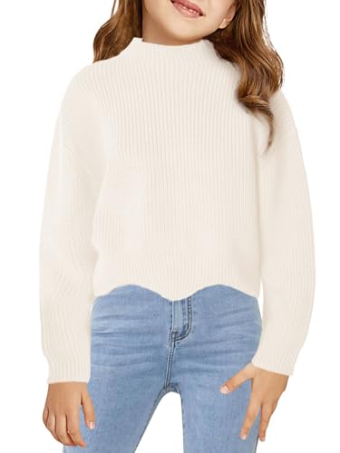 Image of Haloumoning Girls Mock Neck Sweaters Kids Fall Fashion Long Batwing Sleeve Rib Knit Pullover Clothes 5-14 Years