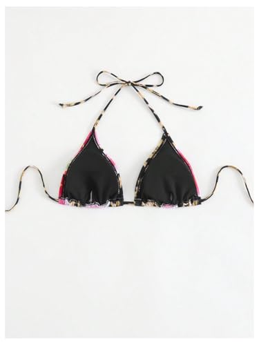 SOLY HUX Women's Leopard Print Bikini Top Only Halter Tie Backless Cheeky Triangle Swimsuit Tops2