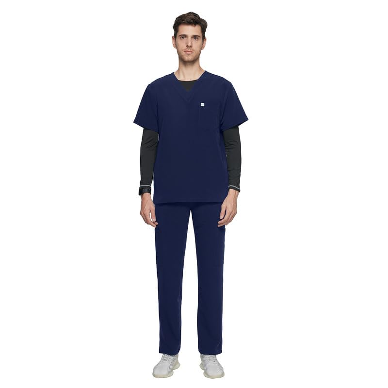 Uniforms World Trey Scrubs Set for Men — Classic V-Neck Stretch Top & Straight Pants Yoga Waistband