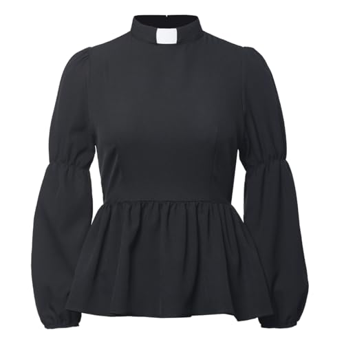 Chemise de clergé pour femme col à languette manches longues volants