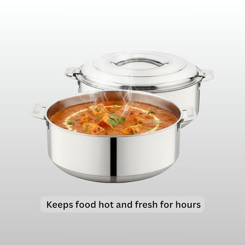Image of Stainless Steel Double Wall Insulated Hotpot with Lid, 1 Liter Capacity, Keeps Food Hot & Fresh, Durable Heavy Duty, Ideal for Rice, Curry, Biryani, Chapati - Silver
