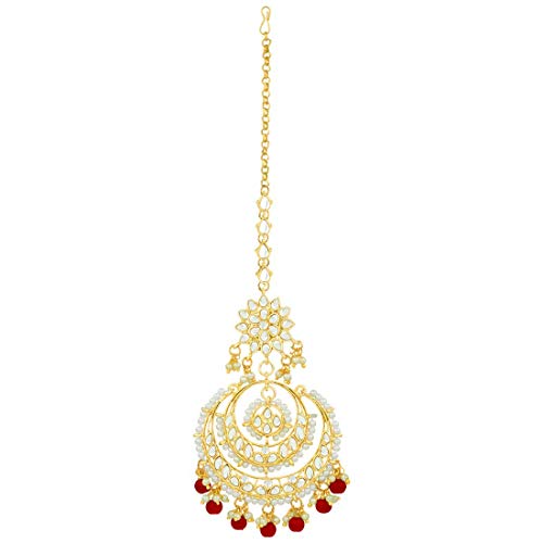 Image of I Jewels 18K Gold Plated Traditional Kundan Studded with Pearls Maang Tikka for Women /Girls