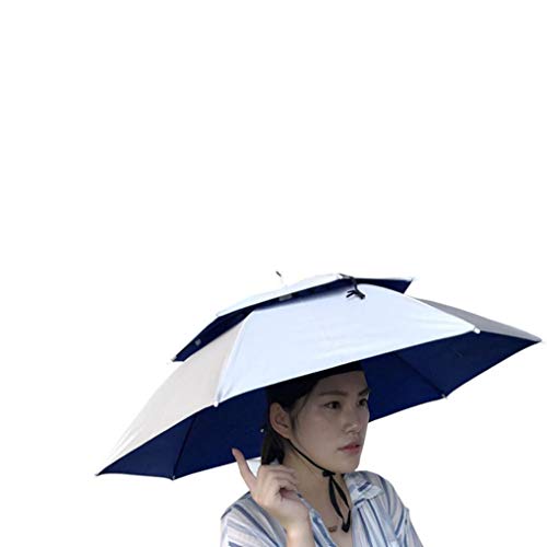 Umbrella Hat, Sttech1 Novelty Double Layer Sun Hat Golf Fishing Camping Fancy Dress Folding Headwear Waterproof Elastic for Fishing Gardening (Silver)