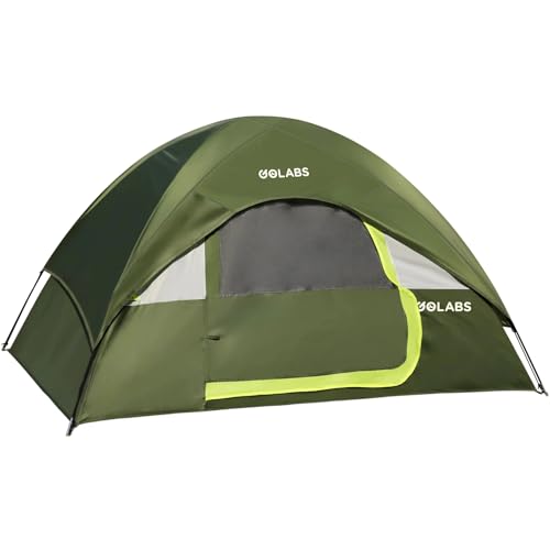 Golabs CT1 2 Person Camping Tent, Easy Set Up in 3 Mins, PU1500mm Waterproof w/Mesh Top & Door with Ventilation, Lightweight 4.4lbs Portable Family Tent with Carry Bag &Interior Storage Pockets &Hook