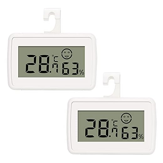 Thlevel Termometer hygrometer rum inomhus digital LCD termohygrometer temperatur luftfuktighet monitor mätare max/min skivor med krok sugare för hem kontor kök kylskåp (2 st)