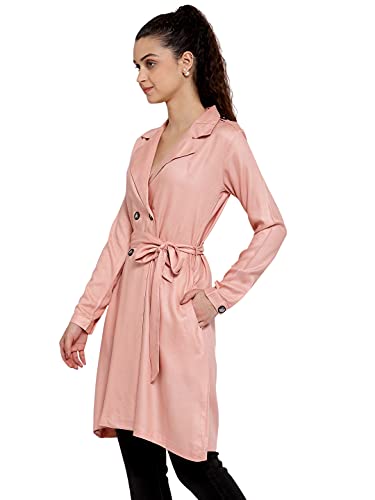Image of Style Quotient Women Black Solid Double-Breasted Trench Coat