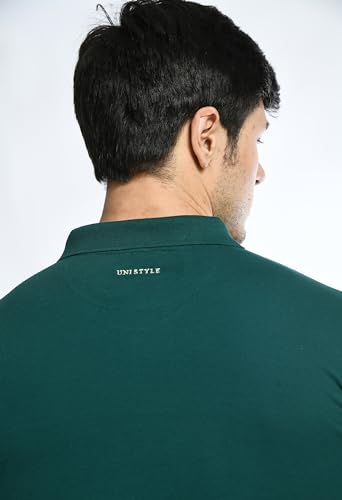 Image of USI Uni Style Image Men's Cotton Blend Cotton Blend Improved American Fit #Pik32 Full Sleeves Polo Shirt - Allure Blue