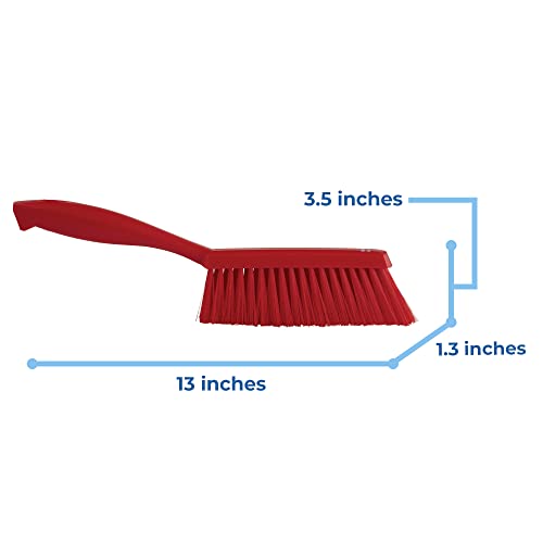 Image of Vikan 45874 Bench Cleaning Brush, Polypropylene /Polyester Soft Bristle Dustpan Brush & Sweeper With Handle, 14-Inch, Red