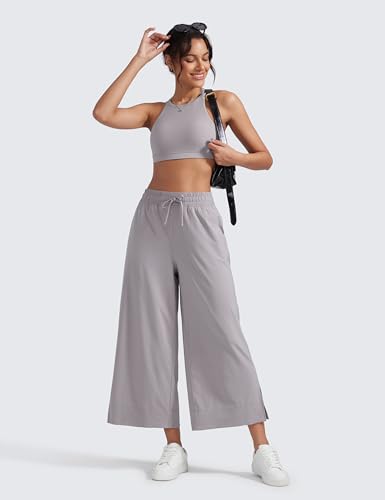 Image of CRZ YOGA Lightweight Wide Leg Crop Pants 25 inch | Casual, Travel, Comfy, Soft, Split, Loose Fit, Pockets, for Women