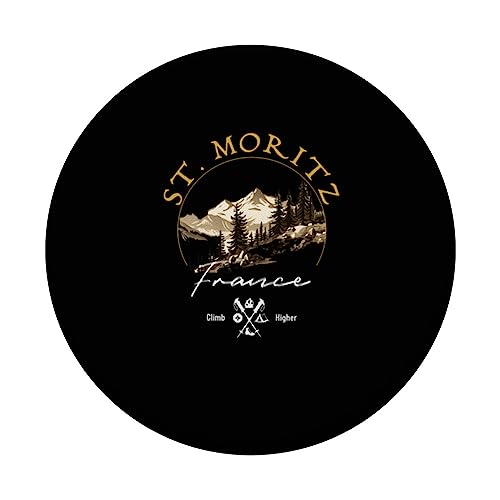 St. Moritz Retro Vintage Apparel - St. Moritz Souvenir PopSockets Swappable PopGrip, Black - Image 3