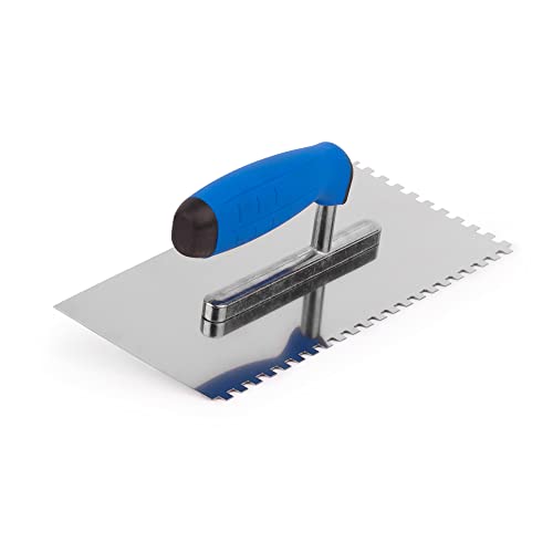 Mivos Toothed Smoothing Trowel 6 x 6 mm, Stainless Steel Toothed Smoothing Trowel 270 x 130 mm, Trowel with Soft Grip