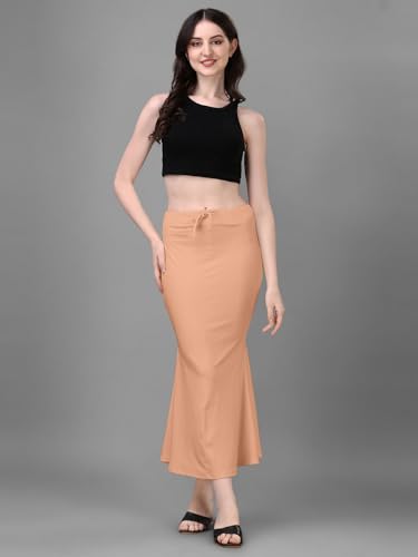 Image of Women's Saree Shapewear Petticoat, Cotton Blend Stretchable Mermaid Skirt, High Waist Tummy Control, Smooth Curve Fit with Adjustable Drawstring