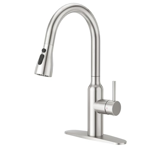 CREA Brushed Nickel Kitchen Faucets with Pull Down Sprayer, Faucets for Kitchen Sink, Small High Arc...