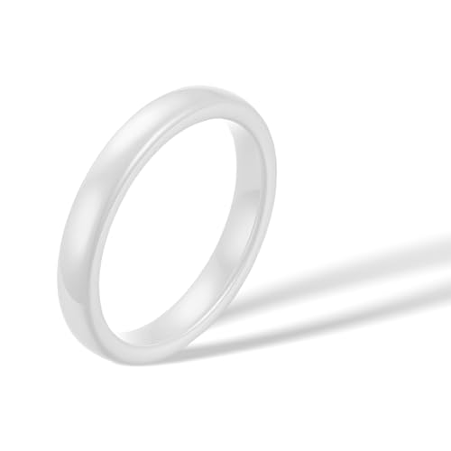 4mm White Classical Plain Ceramic Band Ring for Women Men,Simple Dainty Promise Statement Anniversary Stackable Ring