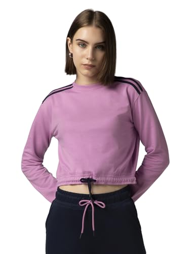 Image of FYLTR Women's Terry Crop Top - Full Sleeve | Elasticated Waist & Cuff | Boxy Fit | Stripe Detailing | Tops for Women Western | Women t Shirt