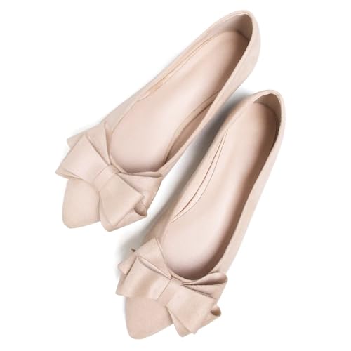 Image of SAILING LU Womens Bowknot Ballet Flats Pointy Toe Suede