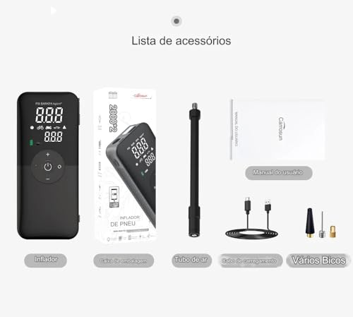 Compressor de Ar Portátil CARSUN Digital com Display LCD e Múltiplas Funções - Compacto Leve Prático