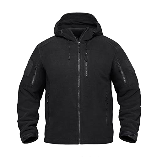 KEFITEVD Chaquetas cálidas de Lana para Hombre Sudaderas con Capucha Abrigos de Caza Tácticos Chaqueta de otoño con 5 Bolsillos,Negro,L Cover