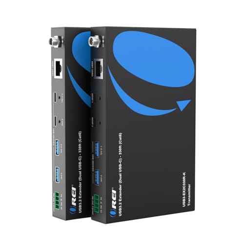 Image of OREI USB 3.2 Over Ethernet HDbaseT Cat6 Extender LAN Upto 330 Feet - Dual Host Extends 2X USB-C / 2X USB-A Signal Over LAN Ethernet - RS-232, PoC, Supports All Operating System