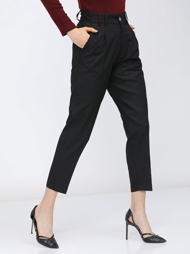 Image of Tokyo Talkies Women's Tapered Fit Regular Trousers | Stretchable Trousers| Mid-Rise
