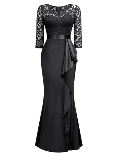 Image of MISSMAY Women's Vintage Floral Lace Ruffle Half Sleeve Evening Party Formal Long Dress