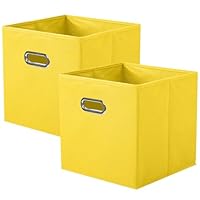 powerking Fabric Storage Box Bins, 2 Pack Foldable Cloth Storage Cube Organizer Drawer with Metal Handle For Closet And Toys Storage,Yellow