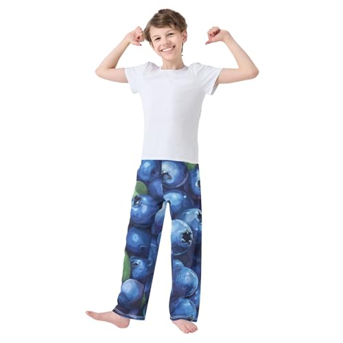 Blueberry Fruit Print Boys Long Pants Soft Trousers Elastic Waist Kids Lounge Bottoms with Pockets S-XL3