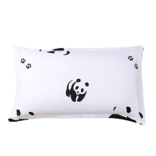 Moreover 4-Piece White and Black Panda Bedding Cartoon Panda Bedding Set Animal Panda Pattern Design Lightweight Duvet Cover Set Queen (1 Flat Sheet + 1 Duvet Cover + 2 Pillowcases)(Queen,Panda)