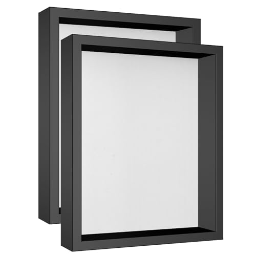 Califortree 8x10 Shadow Box Frame with Soft Linen Back - Metal Push Pins Included, Memory Shadow Box Display Case for Bouquet Awards Medals Wedding Photos and More, Black, 2 Packs