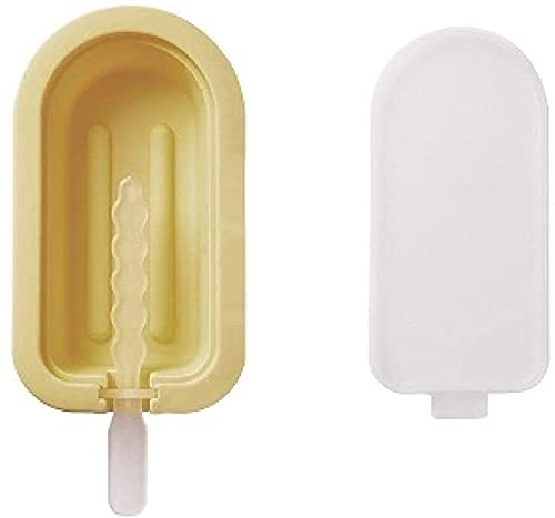 ZHJ 2 Pcs Popsicle Mold Household Ice Cream Mold Box With Lid Cartoon Heart-shaped Silicone DIY Handmade Homemade Ice Cream For Children Ice Pop Molds (Color : Bar Yellow)