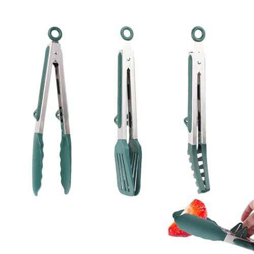 3Stks Lebensmittelechtes Küchenzange Silikon Set, 27cm Verriegelbare Edelstahl Kochzange, Hitzebeständige Fleischzange, Allzweck Grillzange mit Rutschfester Silikongriff zum Servieren Backen