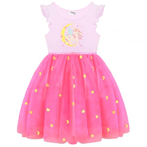 Pink Tutu Unicorn Dress for Girls Short Sleeve Unicorn Princess Party Wedding Birthday Tulle Girl Dresses for Girl 3-7Y