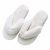 JoWebb Women's Cosy Slippers, Ladies' Fluffy Faux Fur House Flip Flops, Warm Comfy Open Toe Slippers Indoor Shoes Beige (Sole 38/39) 4/5 UK