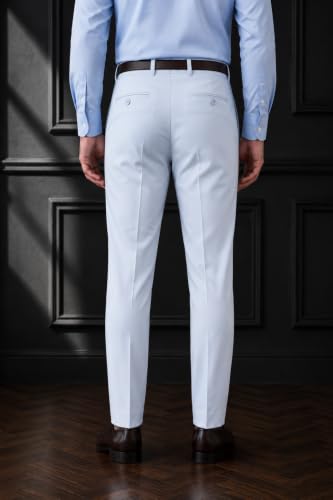 Image of SaintX Men's Premium 4-Way Comfort Stretch Formal Trousers | Smart Sweat Wicking Wrinkle Free Fabric | Smarter Techno Flex Expandable Waistband | Stylish Slim Fit | Daily Office Wear