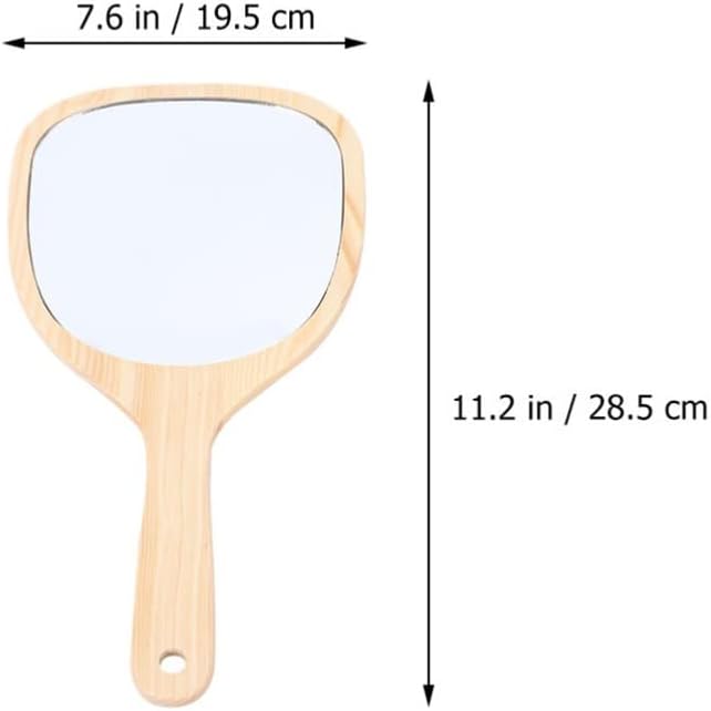 NERDOH Portable Handheld Vanity Mirror Makeup Mirror Wooden Handle Travel Makeup Mirror (Color : A, Size