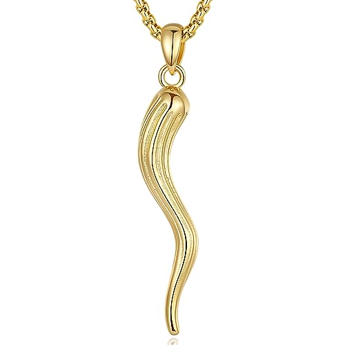 EUDORA S925 Sterling Silver Italian Horn Necklace for Women Men, Gold Cornicello Necklaces Lucky Pendant for Protection Italian Pepper Amulet Jewelry Original Gifts for Women Mens Wife, 20+2inch