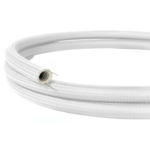 Creative-Cables - Canaleta moldeable para cables Creative-Tube (20 mm de diámetro x 1 m, blanco RM01) - Revestimiento de tela decorativa de seda