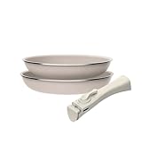 Juego de 2 Sartenes Ø24Ø28cm en aluminio prensado con revestimiento ILAG + Mango extraíble Click&Cook, apto lavavajillas y horno