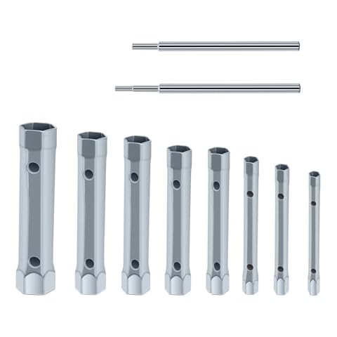 Dpwrrot Plumbers Spanner Wrench Set for Shower Valves and Spark Plugs, Dual-Ended Socket Wrench Back Nut Tap Spark Plug Spanner Set Extended Spark Plug Wrench 6-22mm(10Pcs) Cover