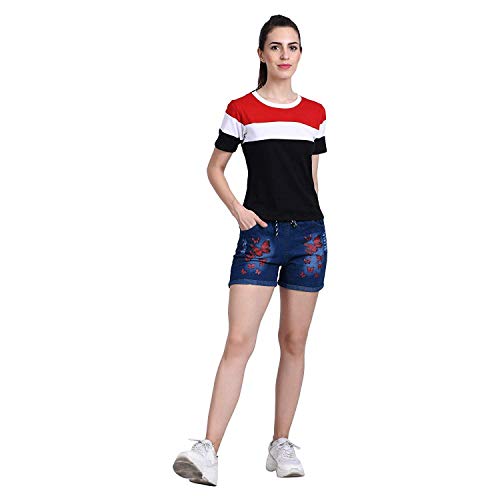 Image of Krystle Girl's Printed Regular Fit Denim Short (Dark Blue)