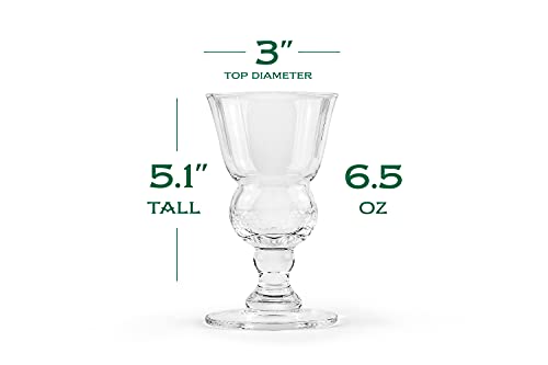 Vintage Crystal Absinthe, Sambuca, Raki, Pastis, Ouzo Glasses | Set of 4 | Short Stemmed 6.5 oz Goblets with Bubble Reservoir for Drinking Green Fairy | Handblown Small Wine Bistro Glassware