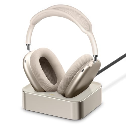 Headphone Charging Station for AirPods Max 2024 & 2020 - Magnetic Headset Charger Dock with Dual Lightning & Type-C Connectors (Starlight)